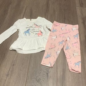 Carters. unicorn design 2 piece. Size 12 months.